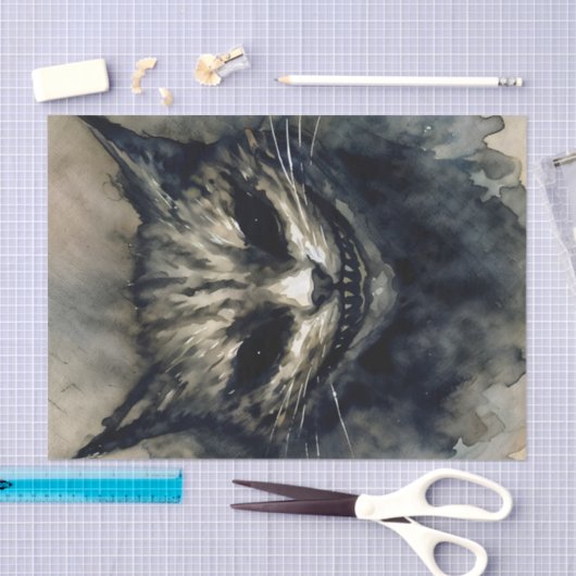 Evil Cat Smiling Waterverf Kunstwerk Tissuepapier (Craft)