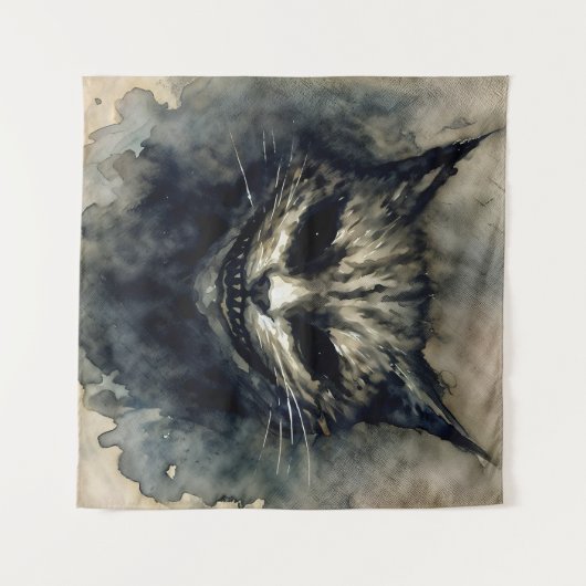 Evil Cat Smiling Waterverf Kunstwerk Wandkleed (Voorkant (horizontaal))