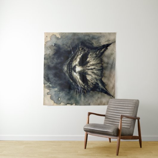 Evil Cat Smiling Waterverf Kunstwerk Wandkleed (In Situ (horizontaal))