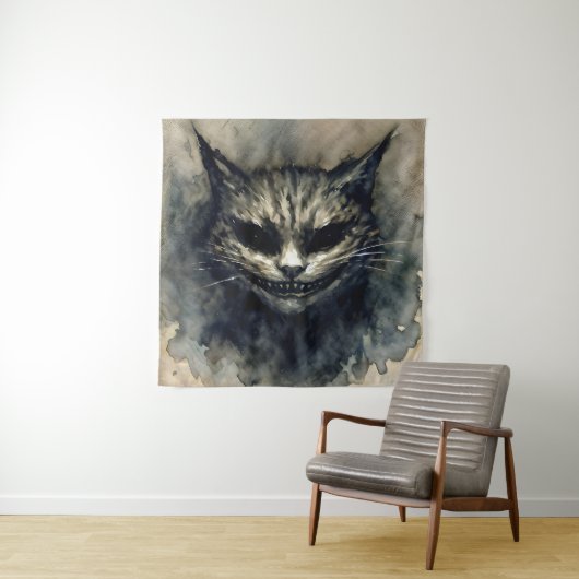 Evil Cat Smiling Waterverf Kunstwerk Wandkleed (In situ)