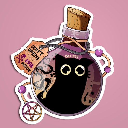 Evil Cat Spirit Gevangen In Een Fles - Schattige S Sticker