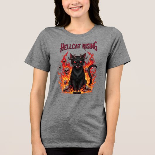 Evil Cat voor Halloween Flames Tri-Blend Shirt (Voorkant)