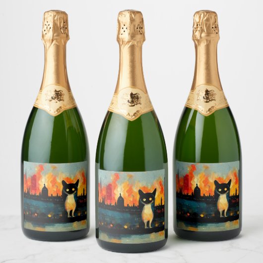 Evil Cat Wants to See the World Burn 01 Sparkling Wijnetiket (Flessen)