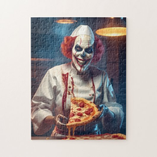 Evil Chef Clown Smelten Pizza Enge Skelet Gift Legpuzzel (Verticaal)