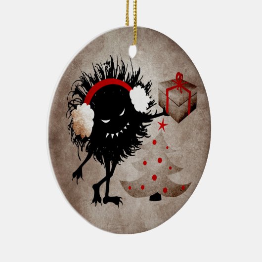 Evil Christmas Bug Met Cadeau - Funny Holiday Keramisch Ornament (Rechts)