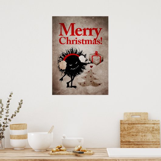 Evil Christmas Bug Met Cadeau - Funny Holiday Poster (Keuken)