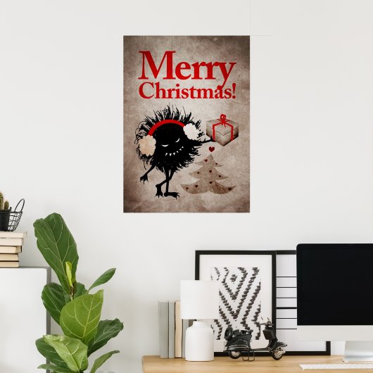 Evil Christmas Bug Met Cadeau - Funny Holiday Poster (Thuiskantoor)