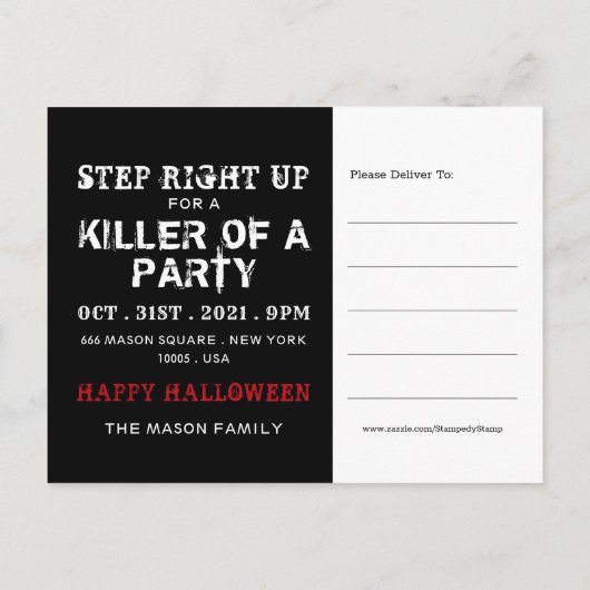 Evil Clown, Halloween Party Aankondigingskaart (Achterkant)