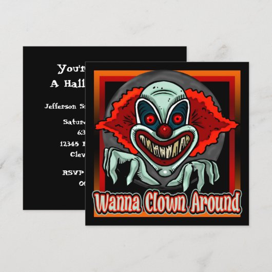 Evil Clown Halloween Party Invitation Kaart (Voorkant / Achterkant)