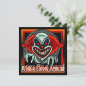 Evil Clown Halloween Party Invitation Kaart (Staand voorkant)