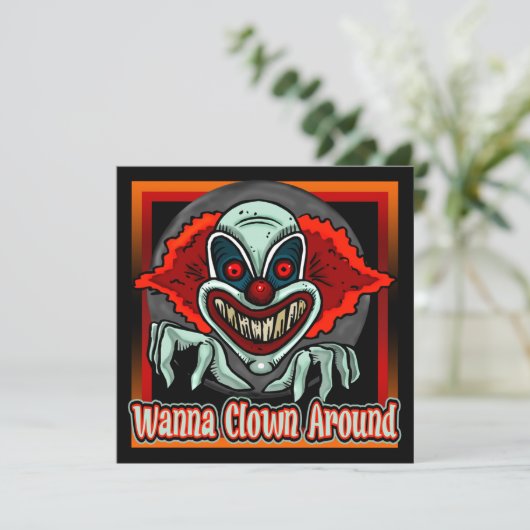 Evil Clown Halloween Party Invitation Kaart (Staand voorkant)