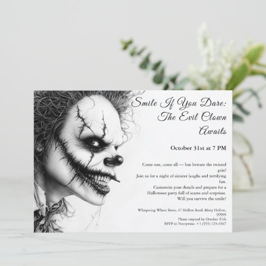Evil Clown Halloween Uitnodiging - Sinister Smile (Staand voorkant)