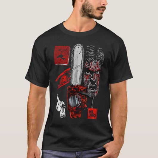 Evil Dead "Groovy" Ash Williams - Kettingzaag, Nec T-shirt (Voorkant)