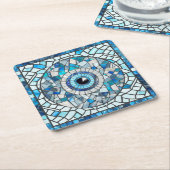 Evil Eye Amulet Mozaïek Kunst Kartonnen Onderzetters (Schuin)
