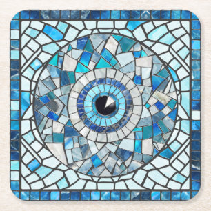 Evil Eye Amulet Mozaïek Kunst Kartonnen Onderzetters