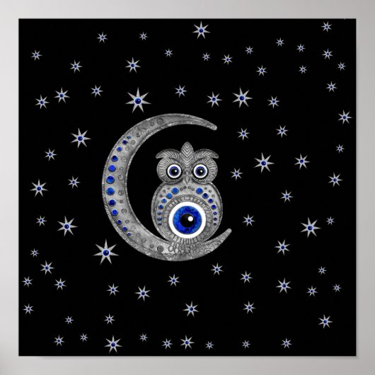 Evil Eye Amulet - Owl on the moon Poster (Voorkant)