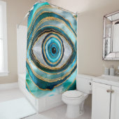 Evil Eye Amulet Waterverf marbles en goud Douchegordijn (In situ)