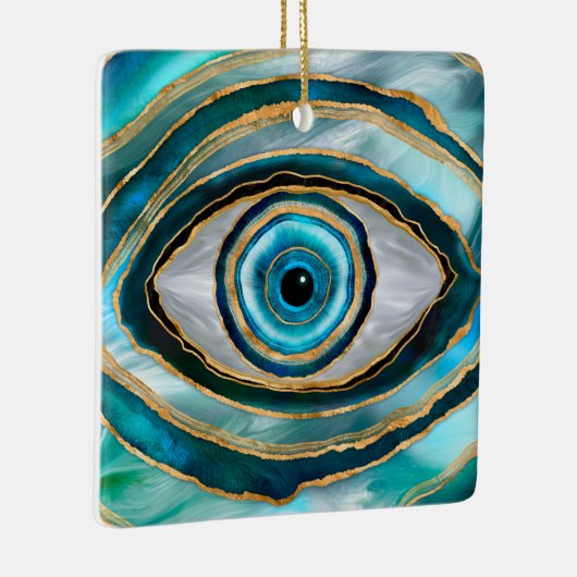 Evil Eye Amulet Waterverf marbles en goud Keramisch Ornament (Rechts)