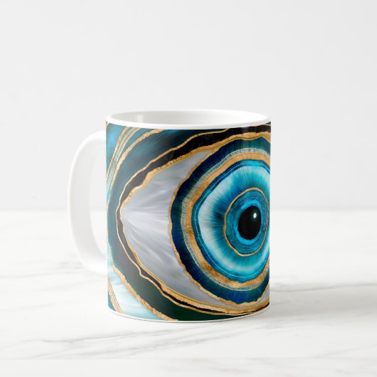 Evil Eye Amulet Waterverf marbles en goud Koffiemok (Voorkant links)