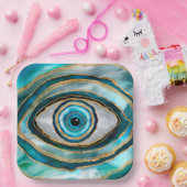 Evil Eye Amulet Waterverf marbles en goud Papieren Bordje (Feest)