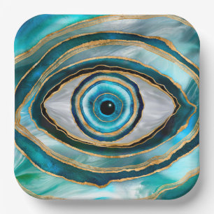 Evil Eye Amulet Waterverf marbles en goud Papieren Bordje