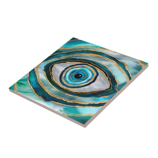 Evil Eye Amulet Waterverf marbles en goud Tegeltje (Zijkant)