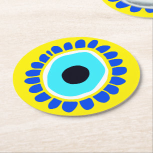 Evil Eye Ancient Grieks Lucky Symbol Ronde Kartonnen Onderzetter