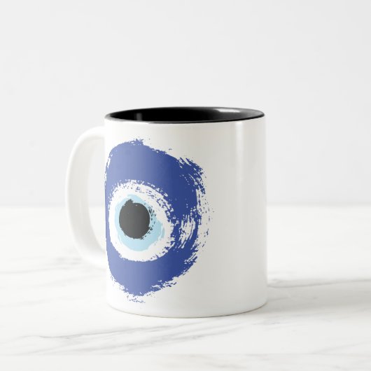 Evil Eye Artistic Blue Tweekleurige Koffiemok (Voorkant links)