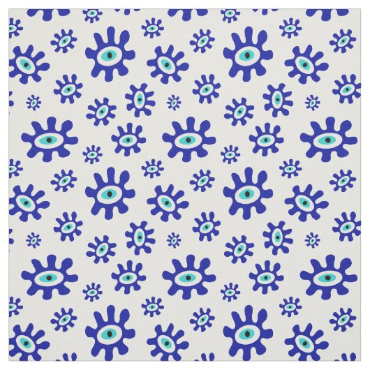 Evil Eye Blauw en Wit Abstract Patroon Stof (Swatch)