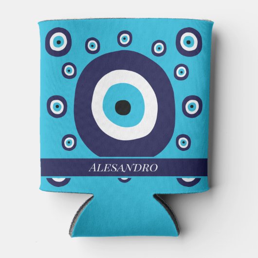 Evil Eye Blauw en Wit Nazar Patroon Blikjeskoeler (Voorkant)