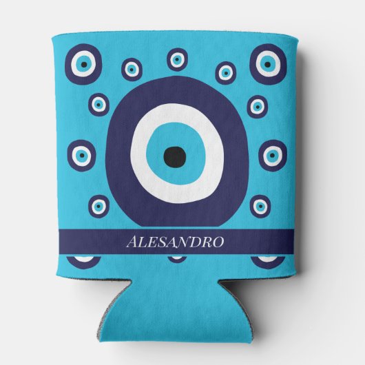 Evil Eye Blauw en Wit Nazar Patroon Blikjeskoeler (Achterkant)