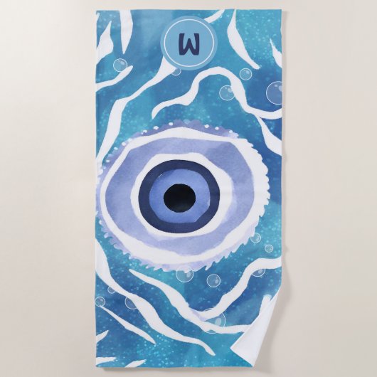 Evil Eye Blauw Moderne Strandlaken (Voorkant)