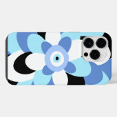 Evil Eye Bloemen Zacht Blauw Grieks Amulet Estheti iPhone Hoesje (Achterkant horizontaal)
