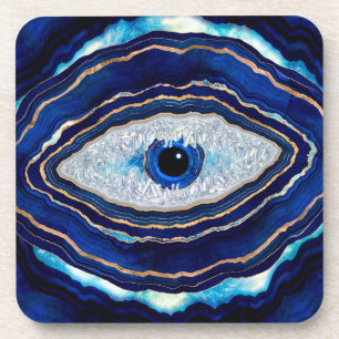 Evil Eye Blue Agate Geode Ditital Art Bier Onderzetter