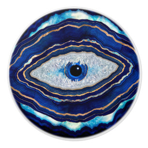 Evil Eye Blue Agate Geode Ditital Art Keramische Knop