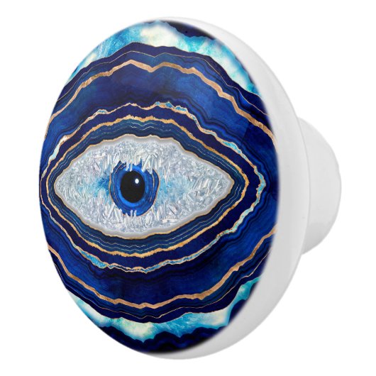 Evil Eye Blue Agate Geode Ditital Art Keramische Knop (Rechts)