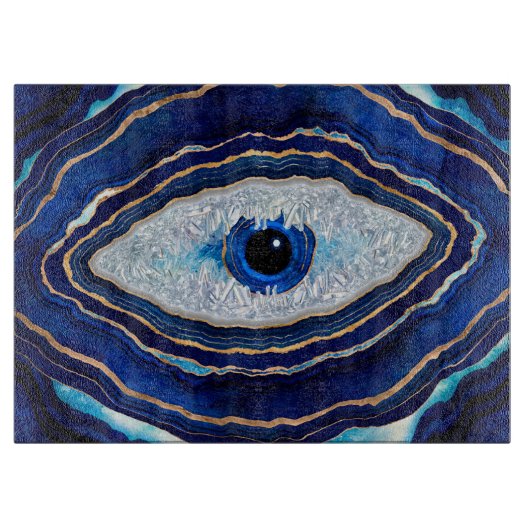 Evil Eye Blue Agate Geode Ditital Art Snijplank (Voorkant)