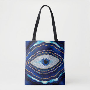 Evil Eye Blue Agate Geode Ditital Art Tote Bag