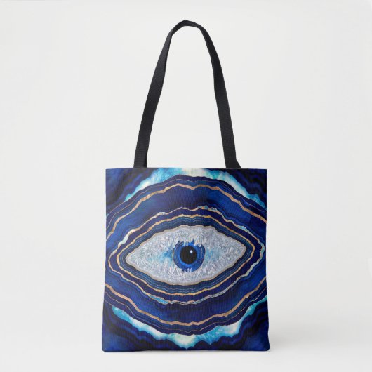 Evil Eye Blue Agate Geode Ditital Art Tote Bag (Voorkant)
