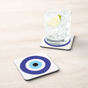 Evil Eye Blue Mati cirkel plastic onderzetter set