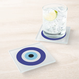Evil Eye Blue Mati cirkelt rond glas onderzetter