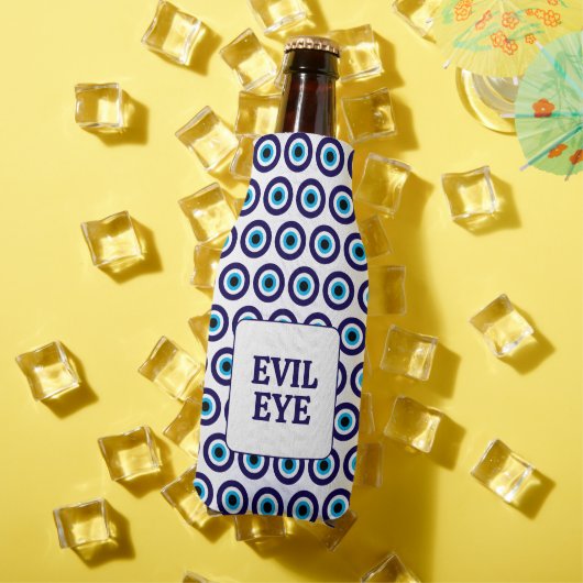 Evil Eye Blue Mati print op maat gemaakte bierfles Flesjeskoeler (Insitu Zomer)