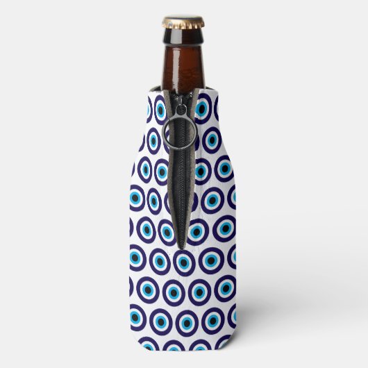 Evil Eye Blue Mati print op maat gemaakte bierfles Flesjeskoeler (Fles Achterkant)
