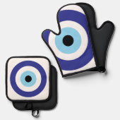Evil Eye Blue Mati ringen Ovenwant & Pannenlap Set (Voorkant / Achterkant)