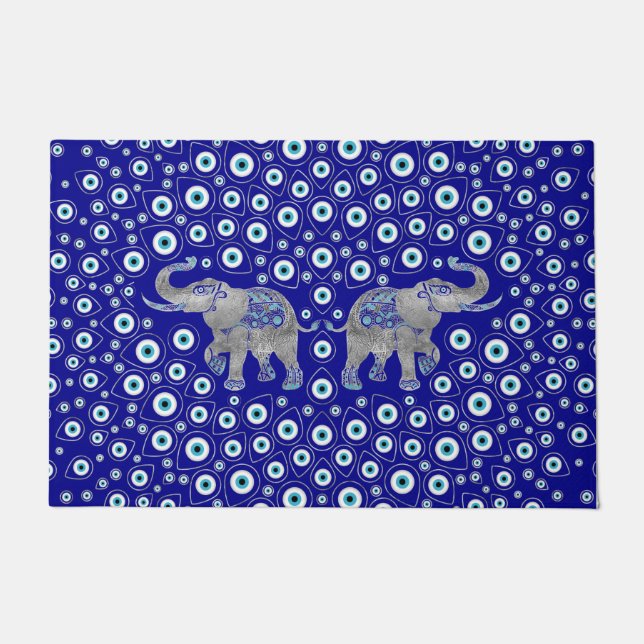 Evil Eye Elephant Good Luck Charm Deurmat (Voorkant)