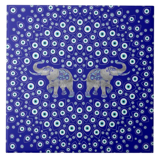 Evil Eye Elephant Good Luck Charm Tegeltje (Voorkant)