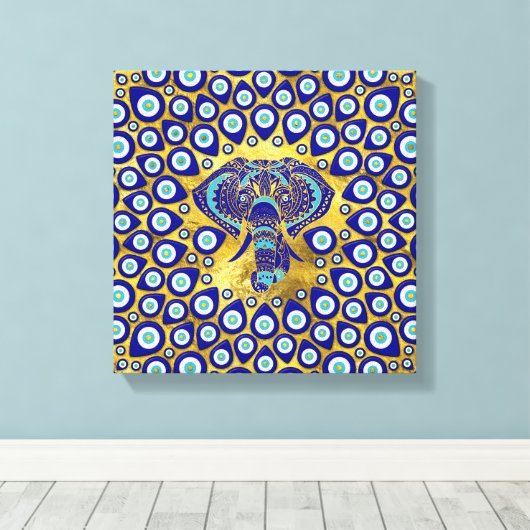 Evil Eye Elephant Mandala Ornament Canvas Afdruk (Insitu (Houten vloer))
