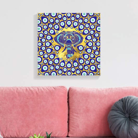 Evil Eye Elephant Mandala Ornament Canvas Afdruk (Insitu (Woonkamer))