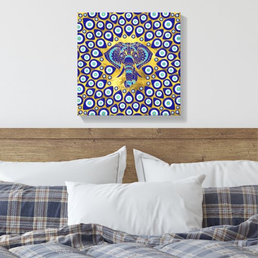Evil Eye Elephant Mandala Ornament Canvas Afdruk (Insitu (Slaapkamer))