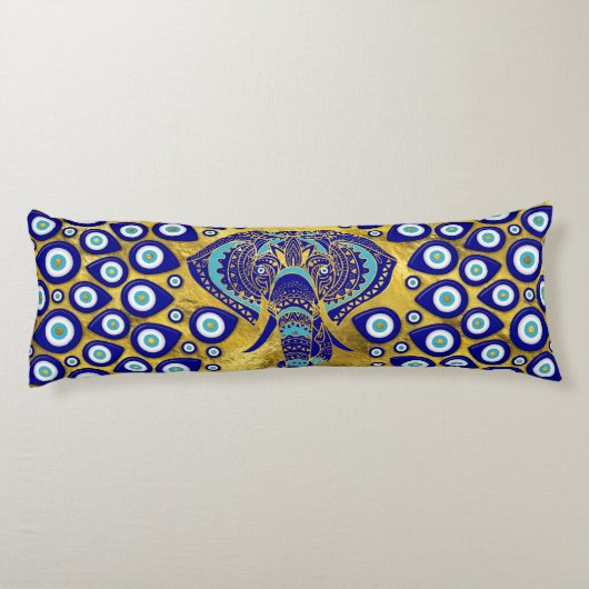 Evil Eye Elephant Mandala Ornament Lichaamskussen (Achterkant)